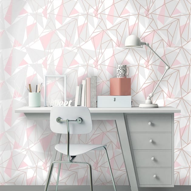 K2 Feature Wallpapers Metallic Shard 60326 - Pink/Grey | Home Bargains