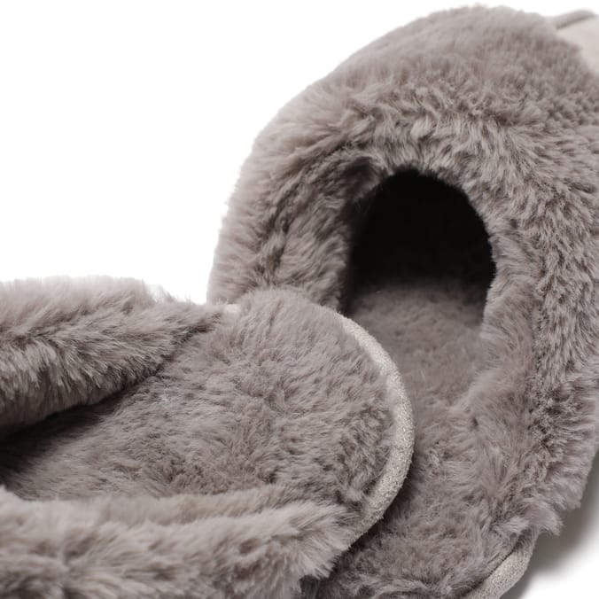 Ladies Grey Faux Fur Mules