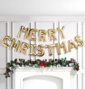 Festive Feeling Merry Christmas Balloon Banner - Gold
