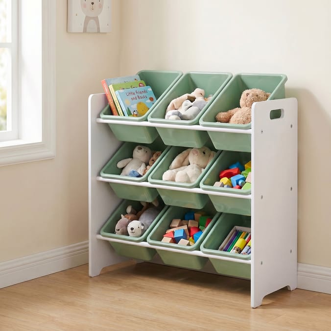 Liberty House Toys Kids 9 Bin Storage Unit - White & Forest Green