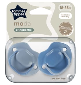 Tommee Tippee Moda Soothers With Steriliser Pod 18-36m - Blue