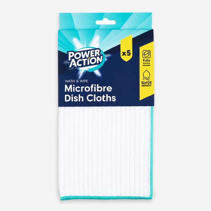 Power Action Microfibre Dish Cloths 5 Pack
