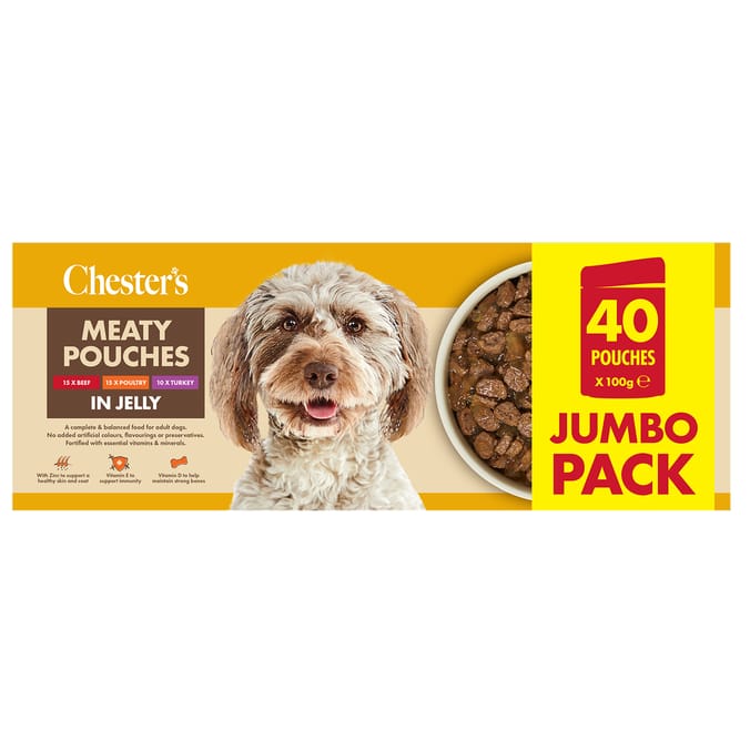 Chester's 40 x 100g Meaty Pouches In Jelly Jumbo Pack