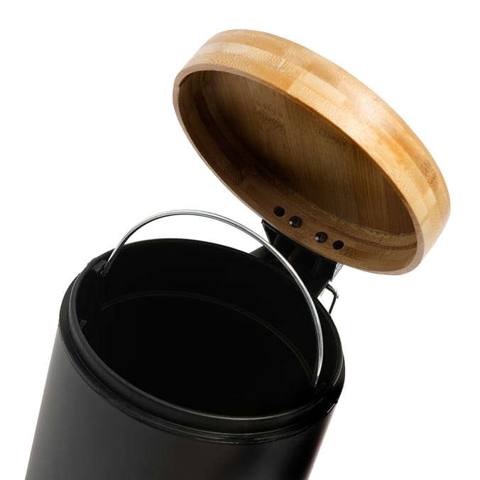 Bathroom Bamboo Top Pedal Bin 3l
