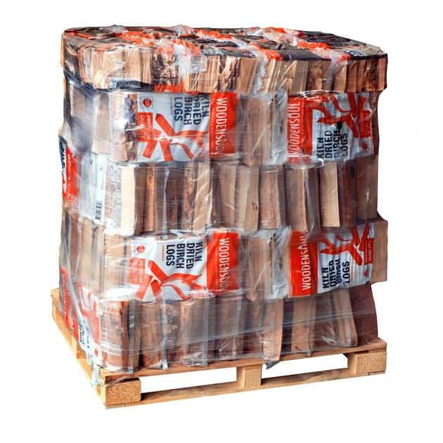 Wooden Soul Kiln Dried Birch Log Pallet 7kg x64 + Kindling 3.5kg x20