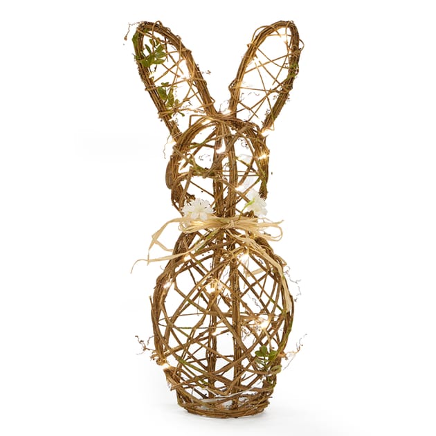 Spring Time Light Up Rattan Bunny Decoration | Home Bargains