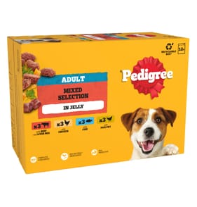 Pedigree Adult Wet Dog Food Pouches 12 x 100g - Mixed Selection in Jelly