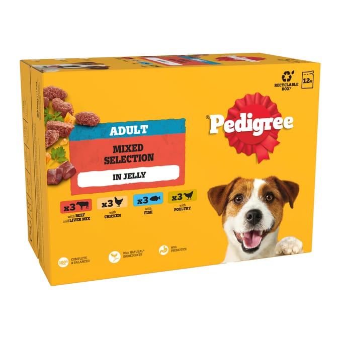 Pedigree Adult Wet Dog Food Pouches 12 x 100g - Mixed Selection in Jelly