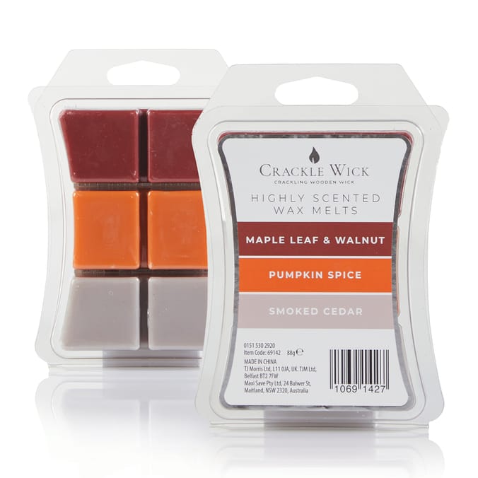  Crackle Wick Wax Melts - Maple Leaf & Walnut/Pumpkin Spice/ Smoked Cedar