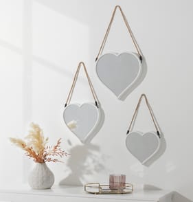 Home Rope Hanging Heart Mirrors (Set of 3) - White