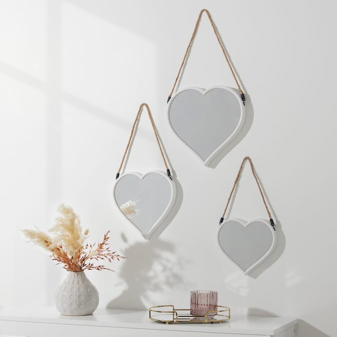 Home Rope Hanging Heart Mirrors Set of 3