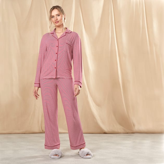 Jeff Co. by Jeff Banks Ladies Pyjama Set Red Striped Home Bargains