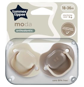 Tommee Tippee Moda Soothers With Steriliser Pod 18-36m - Cream
