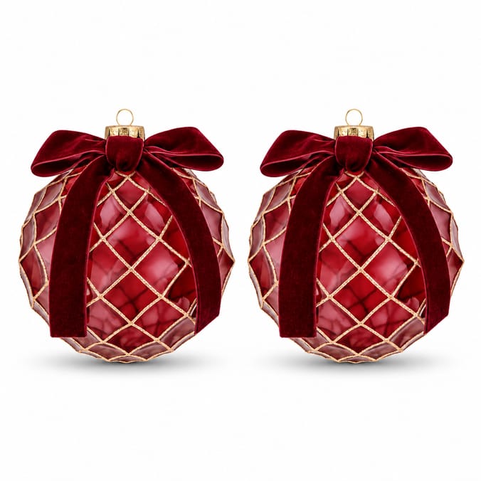 Festive Feeling Large Christmas Bauble with Bow 2 Pack