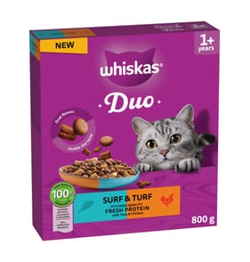 Whiskas 1+ Duo Surf & Turf Dry Cat Food 800g