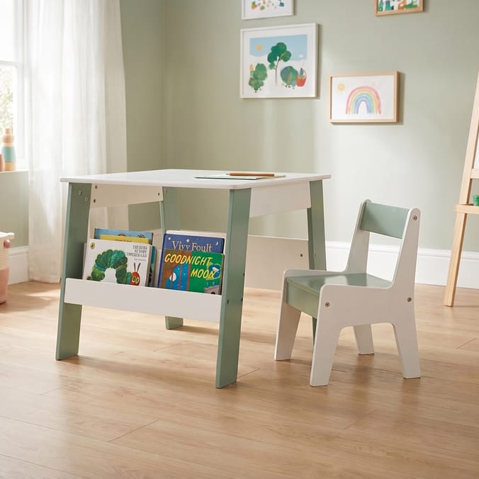 Liberty House Toys Kids Bookshelf Table And Chair - White & Forest Green