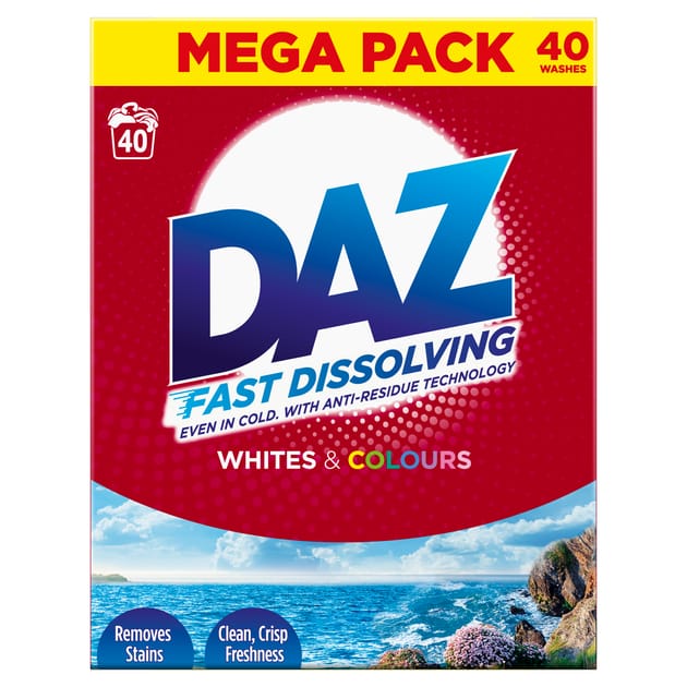 DAZ Washing Powder Whites & Colours 2.4 kg 40 Washes Home Bargains