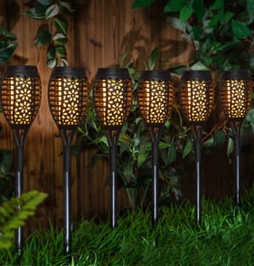 Firefly LED Small Flame Solar Stake Light 6 Pack