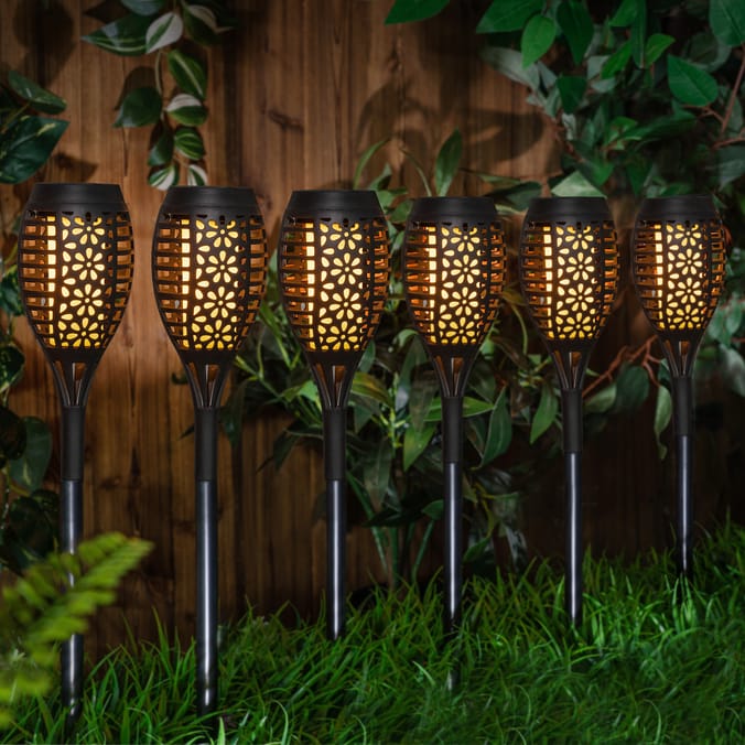 Firefly LED Small Flame Solar Stake Light 6 Pack