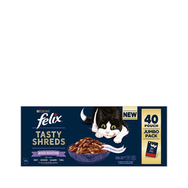 Felix Tasty Shreds Mixed Selection Wet Cat Food 40 x 80g Home Bargains