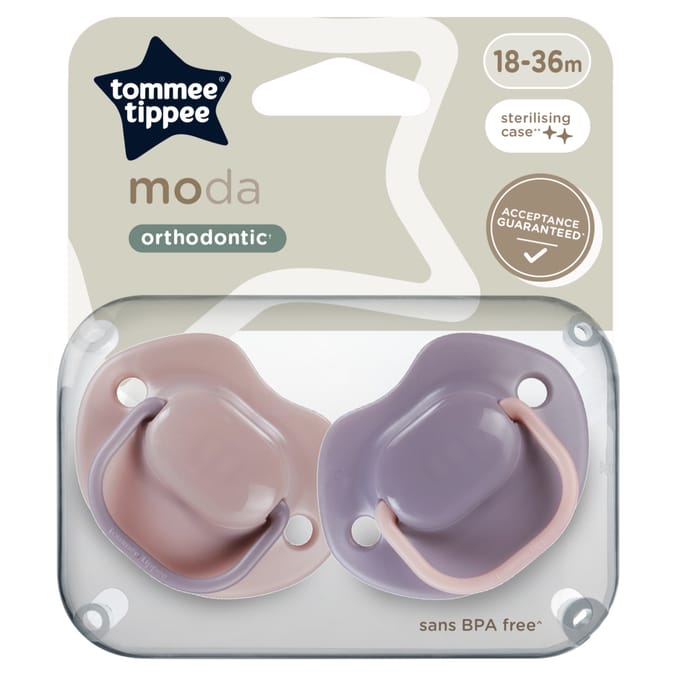 Tommee Tippee Moda Soothers With Steriliser Pod 18-36m