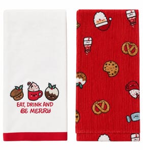  Festive Feeling Tea Towels 2 Pack - Eat, Drink & Be Merry   