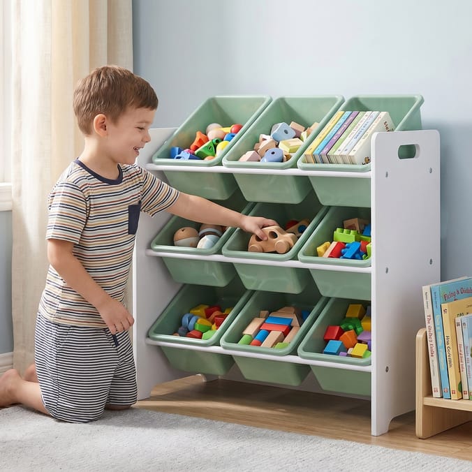 Liberty House Toys Kids 9 Bin Storage Unit - White & Forest Green