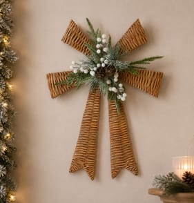Winter Charm Rattan Large Bow - White