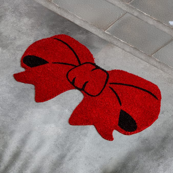Festive Feeling Coir Door Mat - Red Bow