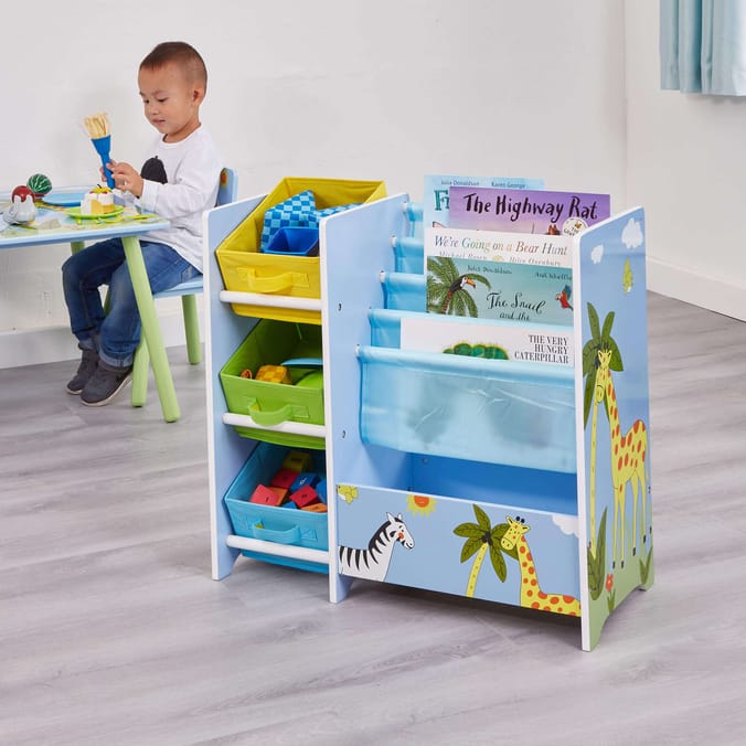 Liberty House Toys Safari Book Display Unit with Fabric Storage Boxes