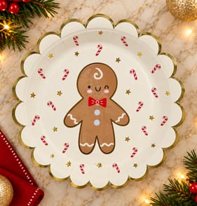 Sleigh Bells Gingerbread Man Paper Plates 10 Pack