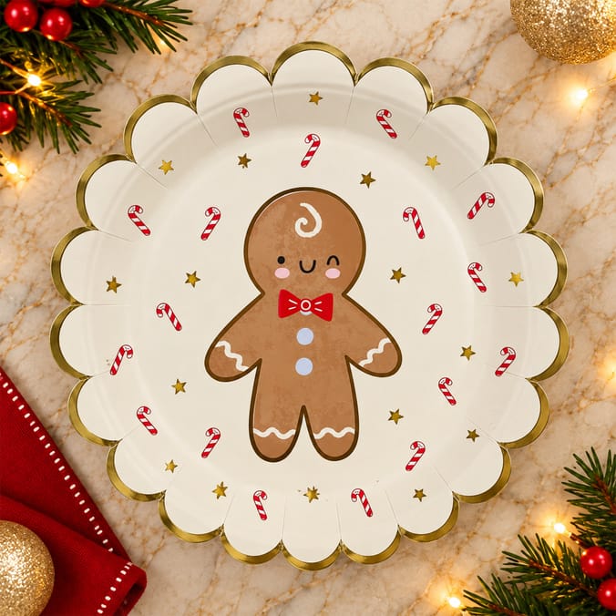 Sleigh Bells Gingerbread Man Paper Plates 10 Pack