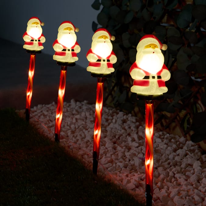 Prestige Battery Operated LED Candy Cane Stake Lights 4 Pack - Santa