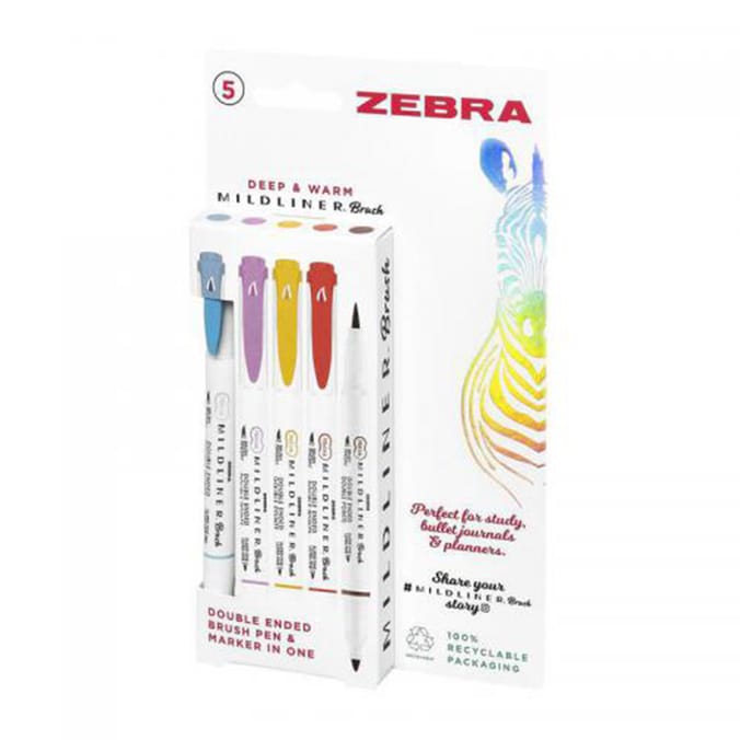 Zebra Deep and Warm Mildliner Double Ended Brush Pen and Fine Marker Pack of 5