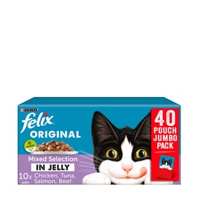 Felix Original Mixed Selection in Jelly (Chicken, Tuna, Salmon, Beef) Wet Cat Food Pouches 40x100g