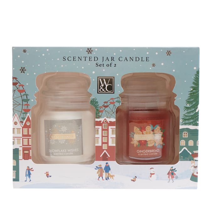 Wickford & Co Scented Jar Candle Set of 2 - Gingerbread & Snowflake Wishes 