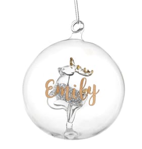Gold Glitter Name Only Reindeer Glass Bauble