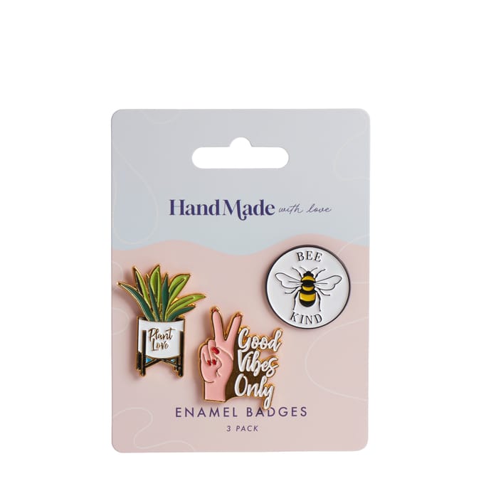Hand Made With Love Enamel Badges - Good Vibes Only