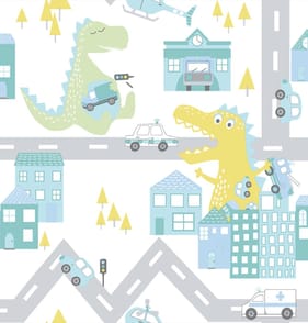 Dino Road Wallpaper 90912 - Teal/Lime