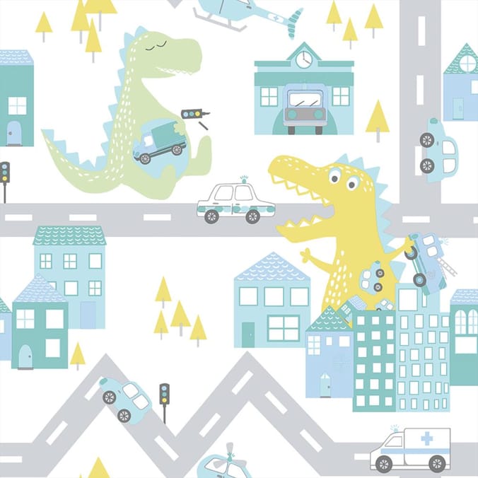 Dino Road Wallpaper 90912 - Teal/Lime