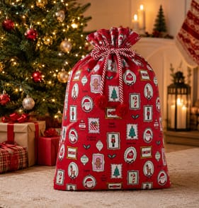 Sleigh Bells Large Canvas Novelty Christmas Sack - Red Stamps
