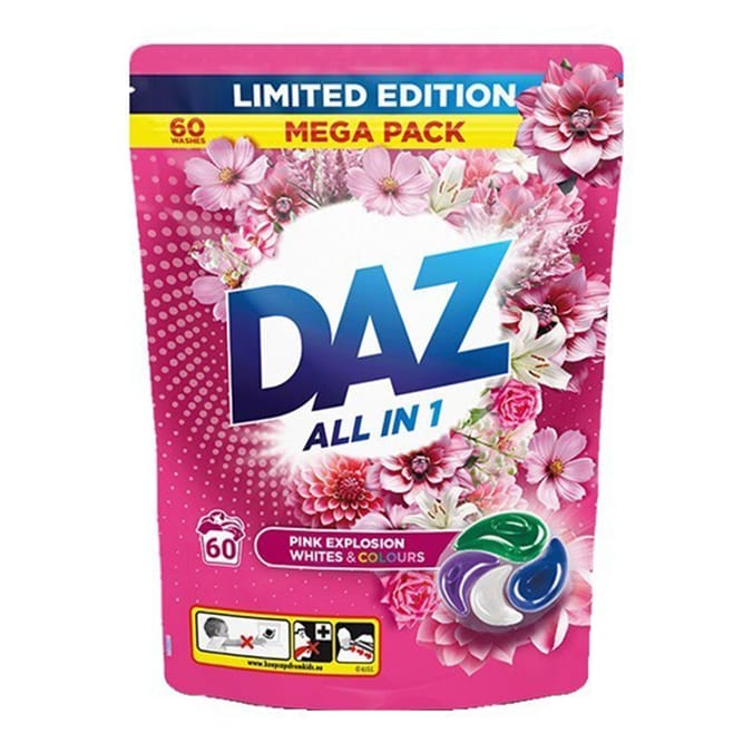 Daz All-in-1 Whites & Colours Laundry Pods 60 Washes - Pink Explosion