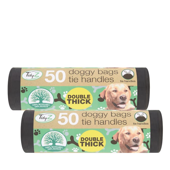 TidyZ 50 Doggy Bags Tie Handles x2