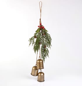 Winter Charm 3 Pieces Cow Bell With Foliage - Gold
