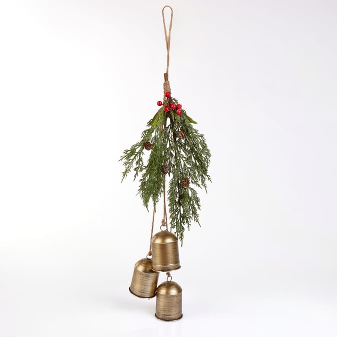 Winter Charm 3 Pieces Cow Bell With Foliage - Gold