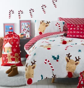 Sleigh Bells Reindeer Fleece Duvet Set With Pillowcase