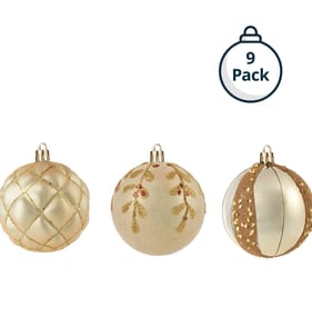 Winter Charm 8cm Hand Decorated Christmas Baubles 9 Pack - Gold
