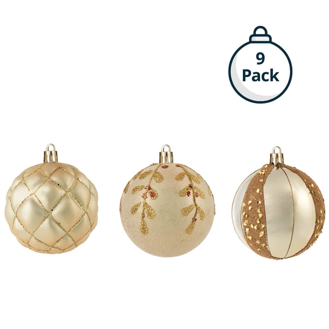Winter Charm 8cm Hand Decorated Christmas Baubles 9 Pack