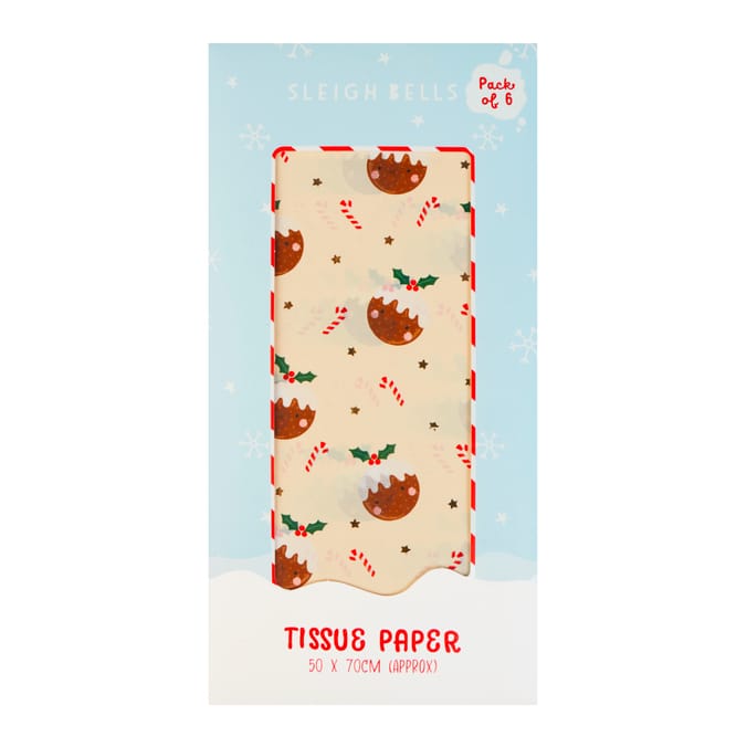 Sleigh Bells Christmas Pudding Tissue Paper 6 Sheets