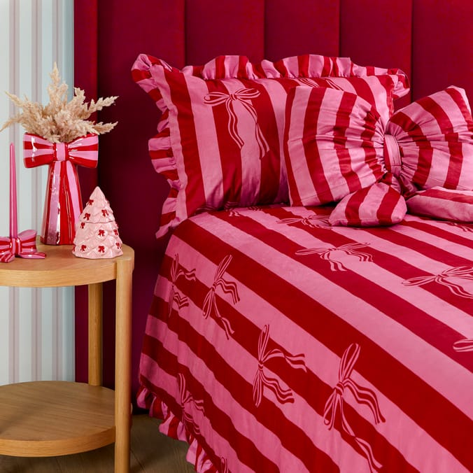 Joyful Bow Stripe Duvet Set - Double 